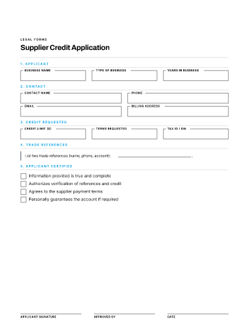 Supplier Credit Application — Business Operations & Sales form template