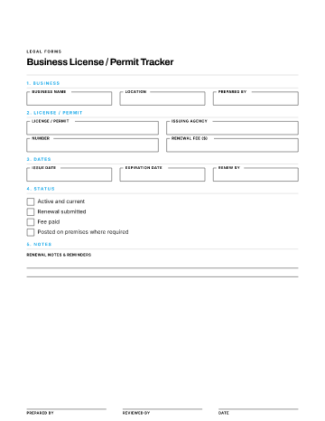 Business License / Permit Tracker — Business Operations & Sales form template