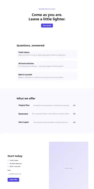 Still Point Yoga — Micro Sites template