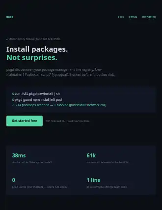 pkgd — terminal landing — Devtools template