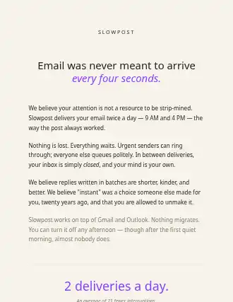 Slowpost — manifesto landing — Productivity template