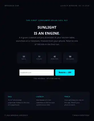 MERIDIAN ONE — countdown landing — Hardware html5 landing page template