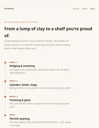 Kilnworks — timeline landing — Local-Business html5 landing page template