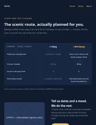 Byway — comparison landing — Travel html5 landing page template