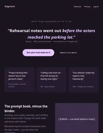 Stagehand — quote-led landing — Vertical-Saas html5 landing page template