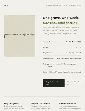Vera — specimen landing — Food-Dtc template