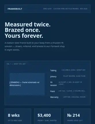 FRAMEBUILT — blueprint landing — Craft-Manufacturing html5 landing page template