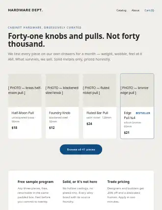 HARDWARE DEPT. — catalog landing — E-Commerce template