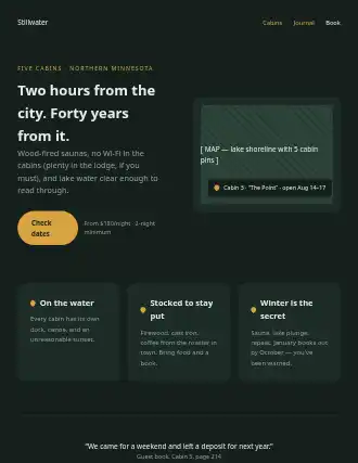 Stillwater — map-pin landing — Hospitality html5 landing page template