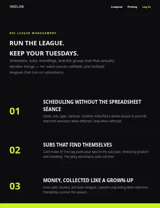 YARDLINE — banner-stack landing — Sports-Saas html5 landing page template