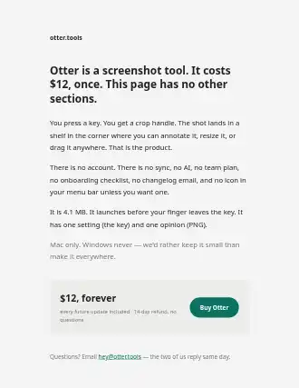 otter.tools — mono-column landing — Indie-Software html5 landing page template