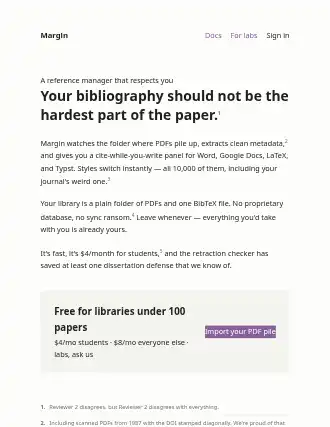 Margin — footnote-academic landing — Academic-Saas html5 landing page template
