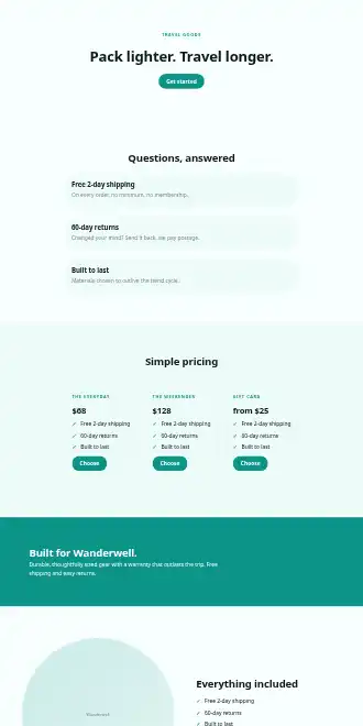 Wanderwell — Micro Sites html5 microsite template