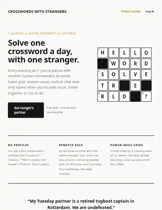 CROSSWORDS WITH STRANGERS — wildcard-crossword landing — Games html5 landing page template