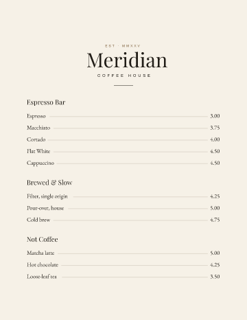 Meridian Coffee House — Menu — Café template