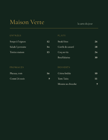 Maison Verte — Menu — Bistro template