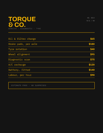 Torque & Co. — Menu — Auto Repair template