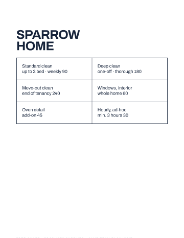 Sparrow Home — Menu — Cleaning form template