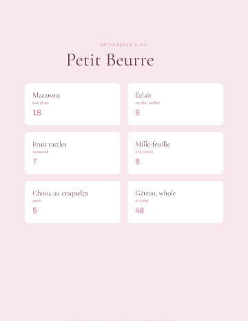 Petit Beurre — Menu — Patisserie form template