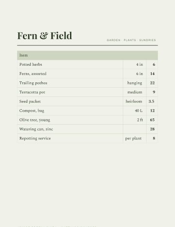 Fern & Field — Menu — Garden Shop form template