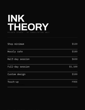 Ink Theory — Menu — Tattoo Studio form template