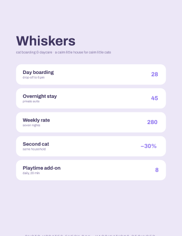 Whiskers — Menu — Pet Daycare form template