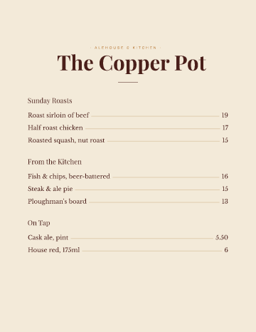 The Copper Pot — Menu — Gastropub form template