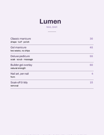 Lumen — Menu — Nail Bar form template