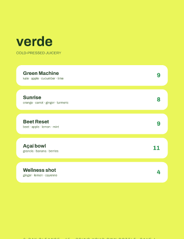 verde — Menu — Juice Bar template