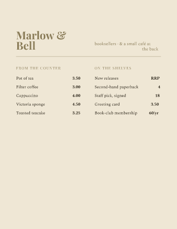 Marlow & Bell — Menu — Bookshop Café form template