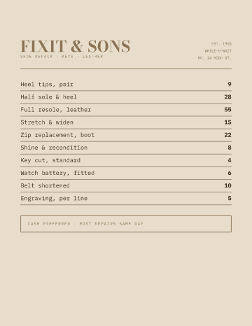 Fixit & Sons — Menu — Cobbler form template