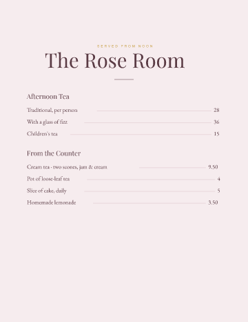 The Rose Room — Menu — Tea Room form template