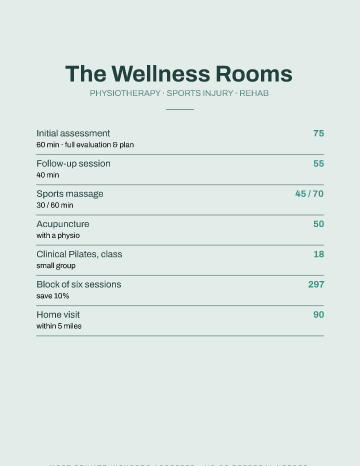 The Wellness Rooms — Menu — Physiotherapy form template