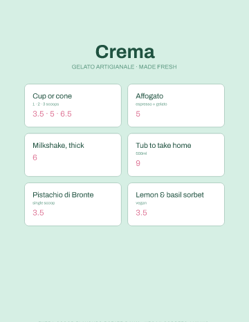 Crema — Menu — Gelateria form template