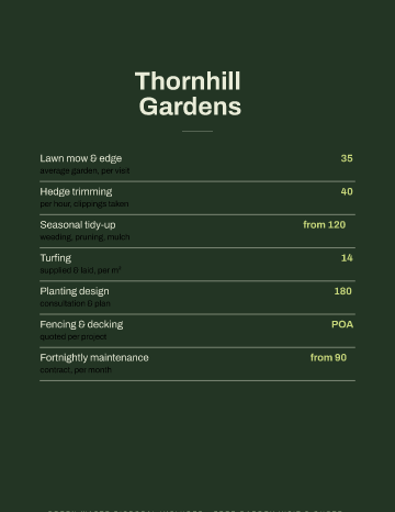 Thornhill Gardens — Menu — Landscaping form template