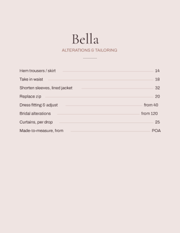 Bella — Menu — Seamstress form template