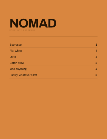 Nomad — Menu — Mobile Coffee form template