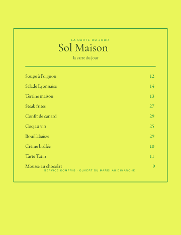 Sol Maison — Menu — Bistro form template
