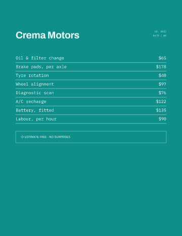 Crema Motors — Menu — Auto Repair template
