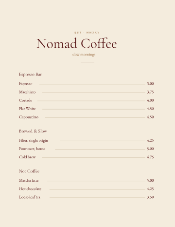 Nomad Coffee — Menu — Café template