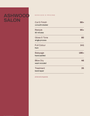 Ashwood Salon — Menu — Salon template