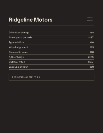 Ridgeline Motors — Menu — Auto Repair form template