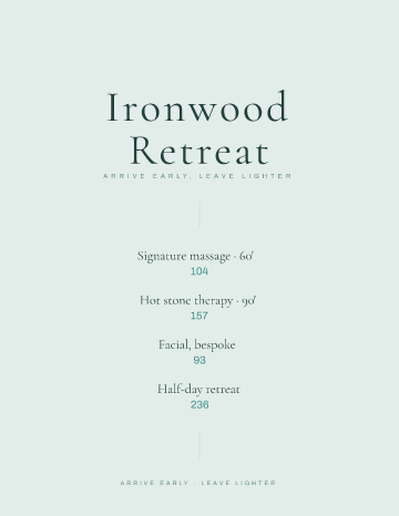 Ironwood Retreat — Menu — Spa & Massage template