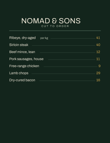 Nomad & Sons — Menu — Butcher template