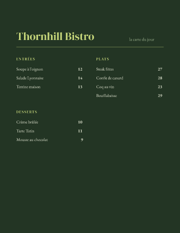 Thornhill Bistro — Menu — Bistro template