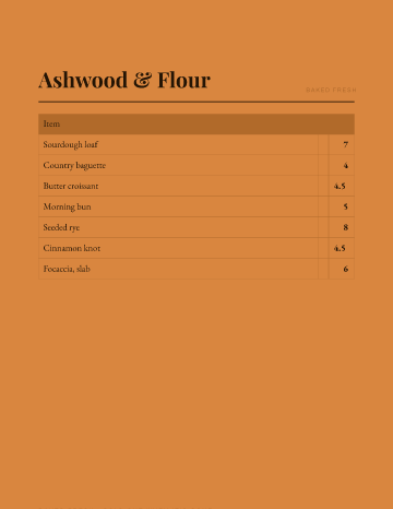 Ashwood & Flour — Menu — Bakery template