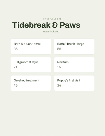 Tidebreak & Paws — Menu — Pet Grooming template