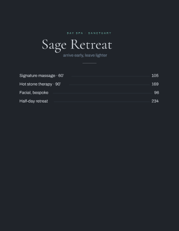 Sage Retreat — Menu — Spa & Massage template