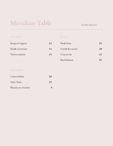 Meridian Table — Menu — Bistro template
