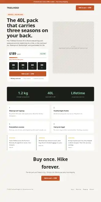 Trailhead — Urgency — Micro Sites html5 microsite template